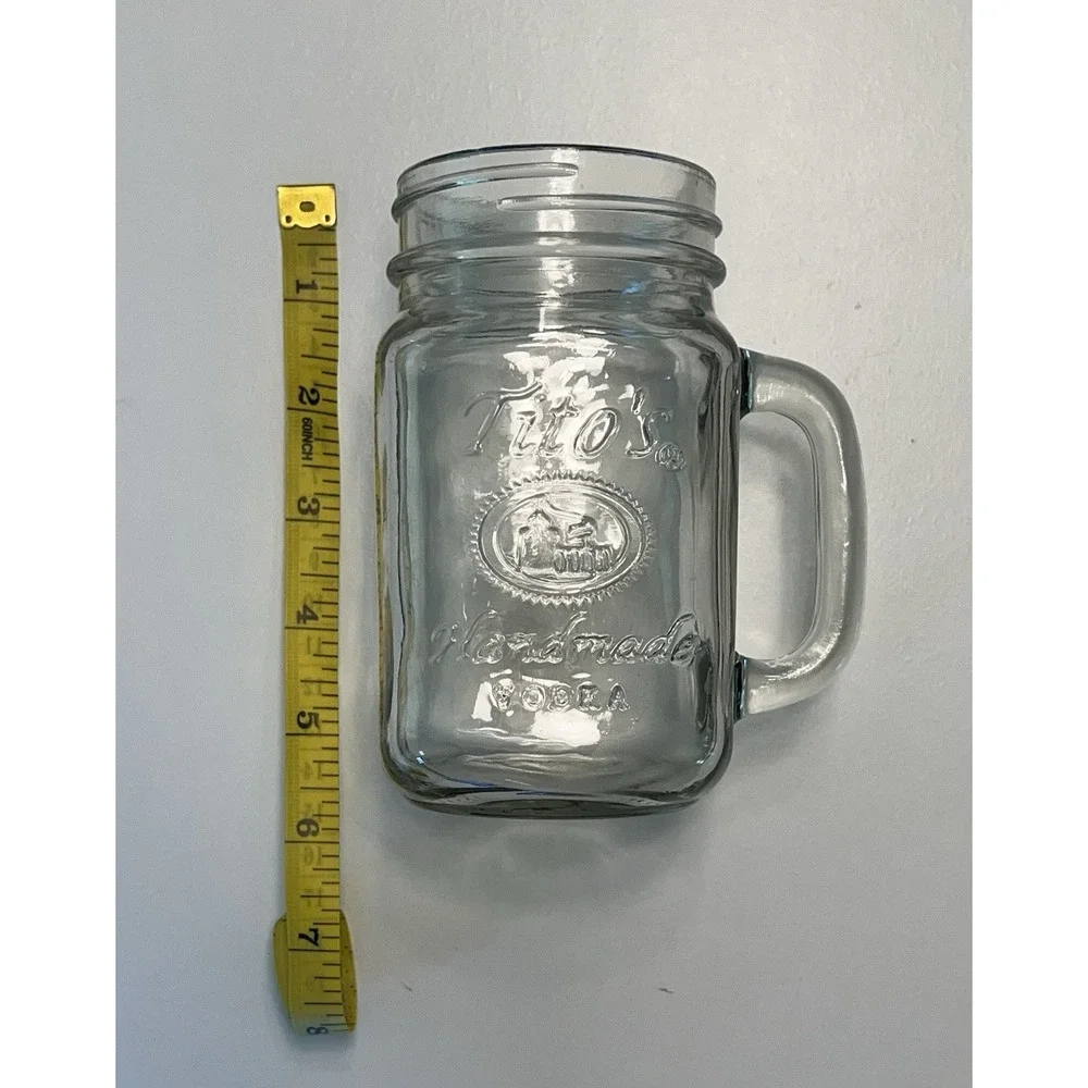 Tito's Handmade Vodka Embossed 16 oz. Glass Mason Jar Mugs - Set of 4